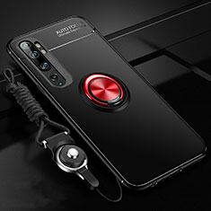 Silikon Hülle Handyhülle Ultra Dünn Schutzhülle Flexible Tasche Silikon mit Magnetisch Fingerring Ständer T02 für Xiaomi Mi Note 10 Pro Rot und Schwarz