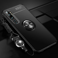 Silikon Hülle Handyhülle Ultra Dünn Schutzhülle Flexible Tasche Silikon mit Magnetisch Fingerring Ständer T02 für Xiaomi Mi Note 10 Pro Schwarz