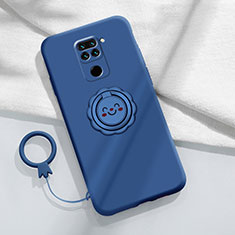 Silikon Hülle Handyhülle Ultra Dünn Schutzhülle Flexible Tasche Silikon mit Magnetisch Fingerring Ständer T02 für Xiaomi Redmi Note 9 Blau