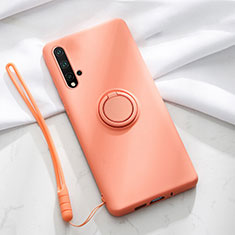 Silikon Hülle Handyhülle Ultra Dünn Schutzhülle Flexible Tasche Silikon mit Magnetisch Fingerring Ständer T03 für Huawei Nova 5 Orange