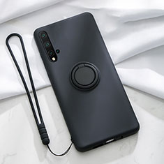 Silikon Hülle Handyhülle Ultra Dünn Schutzhülle Flexible Tasche Silikon mit Magnetisch Fingerring Ständer T03 für Huawei Nova 5 Pro Schwarz