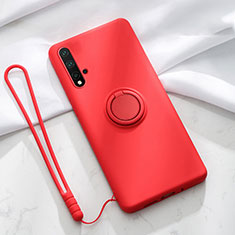 Silikon Hülle Handyhülle Ultra Dünn Schutzhülle Flexible Tasche Silikon mit Magnetisch Fingerring Ständer T03 für Huawei Nova 5 Rot