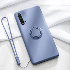 Silikon Hülle Handyhülle Ultra Dünn Schutzhülle Flexible Tasche Silikon mit Magnetisch Fingerring Ständer T03 für Huawei Nova 5 Violett