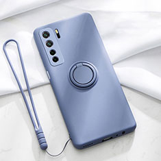 Silikon Hülle Handyhülle Ultra Dünn Schutzhülle Flexible Tasche Silikon mit Magnetisch Fingerring Ständer T03 für Huawei Nova 7 SE 5G Violett