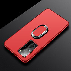 Silikon Hülle Handyhülle Ultra Dünn Schutzhülle Flexible Tasche Silikon mit Magnetisch Fingerring Ständer T03 für Huawei P40 Pro Rot