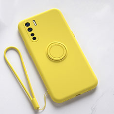 Silikon Hülle Handyhülle Ultra Dünn Schutzhülle Flexible Tasche Silikon mit Magnetisch Fingerring Ständer T03 für Oppo Find X2 Lite Gelb