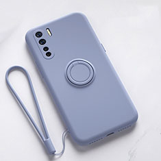Silikon Hülle Handyhülle Ultra Dünn Schutzhülle Flexible Tasche Silikon mit Magnetisch Fingerring Ständer T03 für Oppo Find X2 Lite Grau