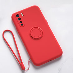 Silikon Hülle Handyhülle Ultra Dünn Schutzhülle Flexible Tasche Silikon mit Magnetisch Fingerring Ständer T03 für Oppo Find X2 Lite Rot
