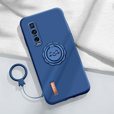 Silikon Hülle Handyhülle Ultra Dünn Schutzhülle Flexible Tasche Silikon mit Magnetisch Fingerring Ständer T03 für Oppo Find X2 Pro Blau