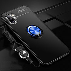 Silikon Hülle Handyhülle Ultra Dünn Schutzhülle Flexible Tasche Silikon mit Magnetisch Fingerring Ständer T03 für Samsung Galaxy Note 10 Plus 5G Blau und Schwarz