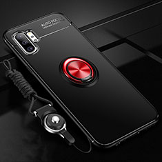 Silikon Hülle Handyhülle Ultra Dünn Schutzhülle Flexible Tasche Silikon mit Magnetisch Fingerring Ständer T03 für Samsung Galaxy Note 10 Plus 5G Rot und Schwarz