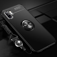 Silikon Hülle Handyhülle Ultra Dünn Schutzhülle Flexible Tasche Silikon mit Magnetisch Fingerring Ständer T03 für Samsung Galaxy Note 10 Plus 5G Schwarz