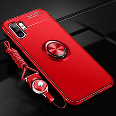 Silikon Hülle Handyhülle Ultra Dünn Schutzhülle Flexible Tasche Silikon mit Magnetisch Fingerring Ständer T03 für Samsung Galaxy Note 10 Plus Rot