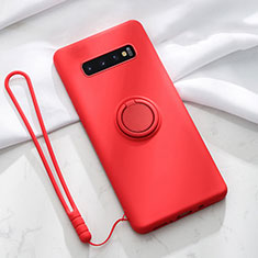 Silikon Hülle Handyhülle Ultra Dünn Schutzhülle Flexible Tasche Silikon mit Magnetisch Fingerring Ständer T03 für Samsung Galaxy S10 Plus Rot