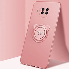 Silikon Hülle Handyhülle Ultra Dünn Schutzhülle Flexible Tasche Silikon mit Magnetisch Fingerring Ständer T03 für Xiaomi Mi 10T Lite 5G Rosegold
