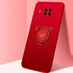 Silikon Hülle Handyhülle Ultra Dünn Schutzhülle Flexible Tasche Silikon mit Magnetisch Fingerring Ständer T03 für Xiaomi Mi 10T Lite 5G Rot