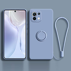 Silikon Hülle Handyhülle Ultra Dünn Schutzhülle Flexible Tasche Silikon mit Magnetisch Fingerring Ständer T03 für Xiaomi Mi 11 5G Lavendel Grau
