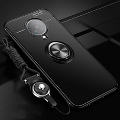Silikon Hülle Handyhülle Ultra Dünn Schutzhülle Flexible Tasche Silikon mit Magnetisch Fingerring Ständer T03 für Xiaomi Poco F2 Pro Schwarz