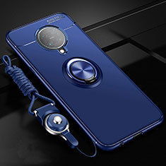 Silikon Hülle Handyhülle Ultra Dünn Schutzhülle Flexible Tasche Silikon mit Magnetisch Fingerring Ständer T03 für Xiaomi Redmi K30 Pro 5G Blau