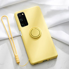 Silikon Hülle Handyhülle Ultra Dünn Schutzhülle Flexible Tasche Silikon mit Magnetisch Fingerring Ständer T04 für Huawei Honor V30 5G Gelb