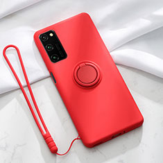 Silikon Hülle Handyhülle Ultra Dünn Schutzhülle Flexible Tasche Silikon mit Magnetisch Fingerring Ständer T04 für Huawei Honor V30 5G Rot