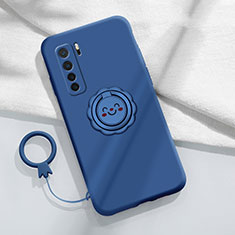 Silikon Hülle Handyhülle Ultra Dünn Schutzhülle Flexible Tasche Silikon mit Magnetisch Fingerring Ständer T04 für Huawei Nova 7 SE 5G Blau