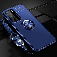 Silikon Hülle Handyhülle Ultra Dünn Schutzhülle Flexible Tasche Silikon mit Magnetisch Fingerring Ständer T04 für Huawei P40 Pro Blau