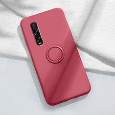 Silikon Hülle Handyhülle Ultra Dünn Schutzhülle Flexible Tasche Silikon mit Magnetisch Fingerring Ständer T04 für Oppo Find X2 Pro Rot