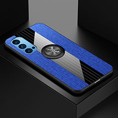 Silikon Hülle Handyhülle Ultra Dünn Schutzhülle Flexible Tasche Silikon mit Magnetisch Fingerring Ständer T04 für Oppo Reno4 5G Blau