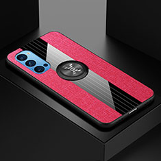 Silikon Hülle Handyhülle Ultra Dünn Schutzhülle Flexible Tasche Silikon mit Magnetisch Fingerring Ständer T04 für Oppo Reno4 5G Rot