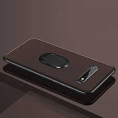 Silikon Hülle Handyhülle Ultra Dünn Schutzhülle Flexible Tasche Silikon mit Magnetisch Fingerring Ständer T04 für Samsung Galaxy S10 Plus Braun