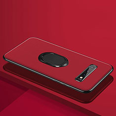 Silikon Hülle Handyhülle Ultra Dünn Schutzhülle Flexible Tasche Silikon mit Magnetisch Fingerring Ständer T04 für Samsung Galaxy S10 Plus Rot