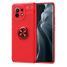 Silikon Hülle Handyhülle Ultra Dünn Schutzhülle Flexible Tasche Silikon mit Magnetisch Fingerring Ständer T04 für Xiaomi Mi 11 5G Rot