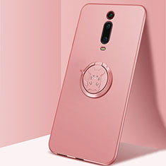 Silikon Hülle Handyhülle Ultra Dünn Schutzhülle Flexible Tasche Silikon mit Magnetisch Fingerring Ständer T04 für Xiaomi Mi 9T Pro Rosa
