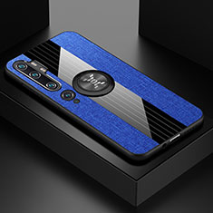 Silikon Hülle Handyhülle Ultra Dünn Schutzhülle Flexible Tasche Silikon mit Magnetisch Fingerring Ständer T04 für Xiaomi Mi Note 10 Blau