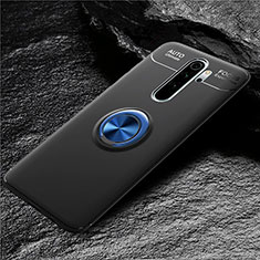 Silikon Hülle Handyhülle Ultra Dünn Schutzhülle Flexible Tasche Silikon mit Magnetisch Fingerring Ständer T04 für Xiaomi Redmi Note 8 Pro Blau und Schwarz