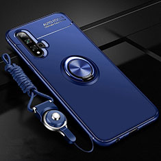 Silikon Hülle Handyhülle Ultra Dünn Schutzhülle Flexible Tasche Silikon mit Magnetisch Fingerring Ständer T05 für Huawei Nova 5 Blau