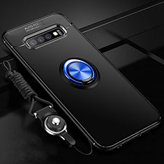 Silikon Hülle Handyhülle Ultra Dünn Schutzhülle Flexible Tasche Silikon mit Magnetisch Fingerring Ständer T05 für Samsung Galaxy S10 Plus Blau und Schwarz
