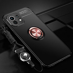 Silikon Hülle Handyhülle Ultra Dünn Schutzhülle Flexible Tasche Silikon mit Magnetisch Fingerring Ständer T05 für Xiaomi Mi 11 5G Gold und Schwarz