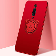 Silikon Hülle Handyhülle Ultra Dünn Schutzhülle Flexible Tasche Silikon mit Magnetisch Fingerring Ständer T05 für Xiaomi Mi 9T Pro Rot