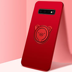 Silikon Hülle Handyhülle Ultra Dünn Schutzhülle Flexible Tasche Silikon mit Magnetisch Fingerring Ständer T06 für Samsung Galaxy S10 5G Rot