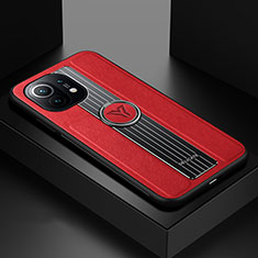 Silikon Hülle Handyhülle Ultra Dünn Schutzhülle Flexible Tasche Silikon mit Magnetisch Fingerring Ständer T06 für Xiaomi Mi 11 5G Rot