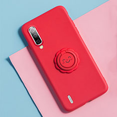 Silikon Hülle Handyhülle Ultra Dünn Schutzhülle Flexible Tasche Silikon mit Magnetisch Fingerring Ständer T06 für Xiaomi Mi A3 Rot