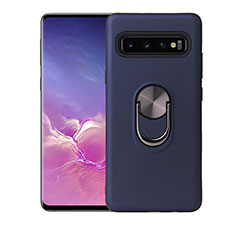 Silikon Hülle Handyhülle Ultra Dünn Schutzhülle Flexible Tasche Silikon mit Magnetisch Fingerring Ständer T07 für Samsung Galaxy S10 5G Blau