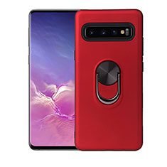 Silikon Hülle Handyhülle Ultra Dünn Schutzhülle Flexible Tasche Silikon mit Magnetisch Fingerring Ständer T07 für Samsung Galaxy S10 5G Rot