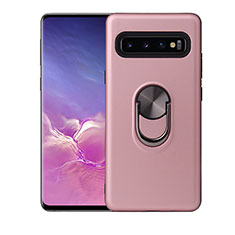 Silikon Hülle Handyhülle Ultra Dünn Schutzhülle Flexible Tasche Silikon mit Magnetisch Fingerring Ständer T07 für Samsung Galaxy S10 Plus Rosegold