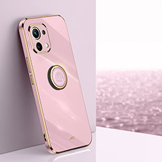 Silikon Hülle Handyhülle Ultra Dünn Schutzhülle Flexible Tasche Silikon mit Magnetisch Fingerring Ständer T07 für Xiaomi Mi 11 5G Rosa