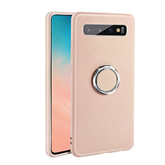 Silikon Hülle Handyhülle Ultra Dünn Schutzhülle Flexible Tasche Silikon mit Magnetisch Fingerring Ständer T08 für Samsung Galaxy S10 Plus Rosa