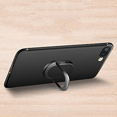Silikon Hülle Handyhülle Ultra Dünn Schutzhülle Silikon mit Fingerring Ständer A02 für Apple iPhone 8 Plus Schwarz