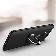 Silikon Hülle Handyhülle Ultra Dünn Schutzhülle Silikon mit Fingerring Ständer A02 für Huawei Mate 9 Schwarz